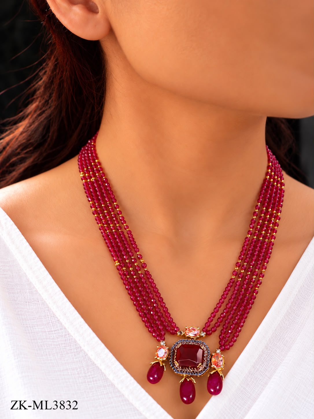 MULTI LAYERED RUBY MALA