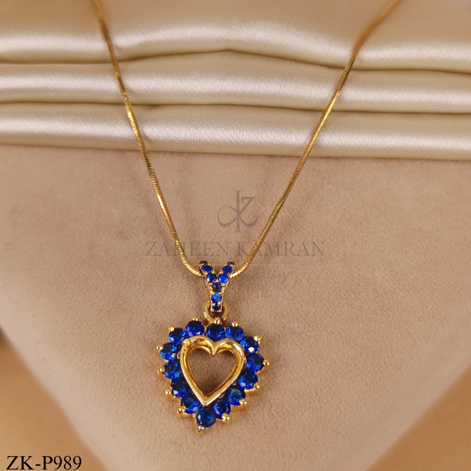 SAPPHIRE HALO HEART PENDANT
