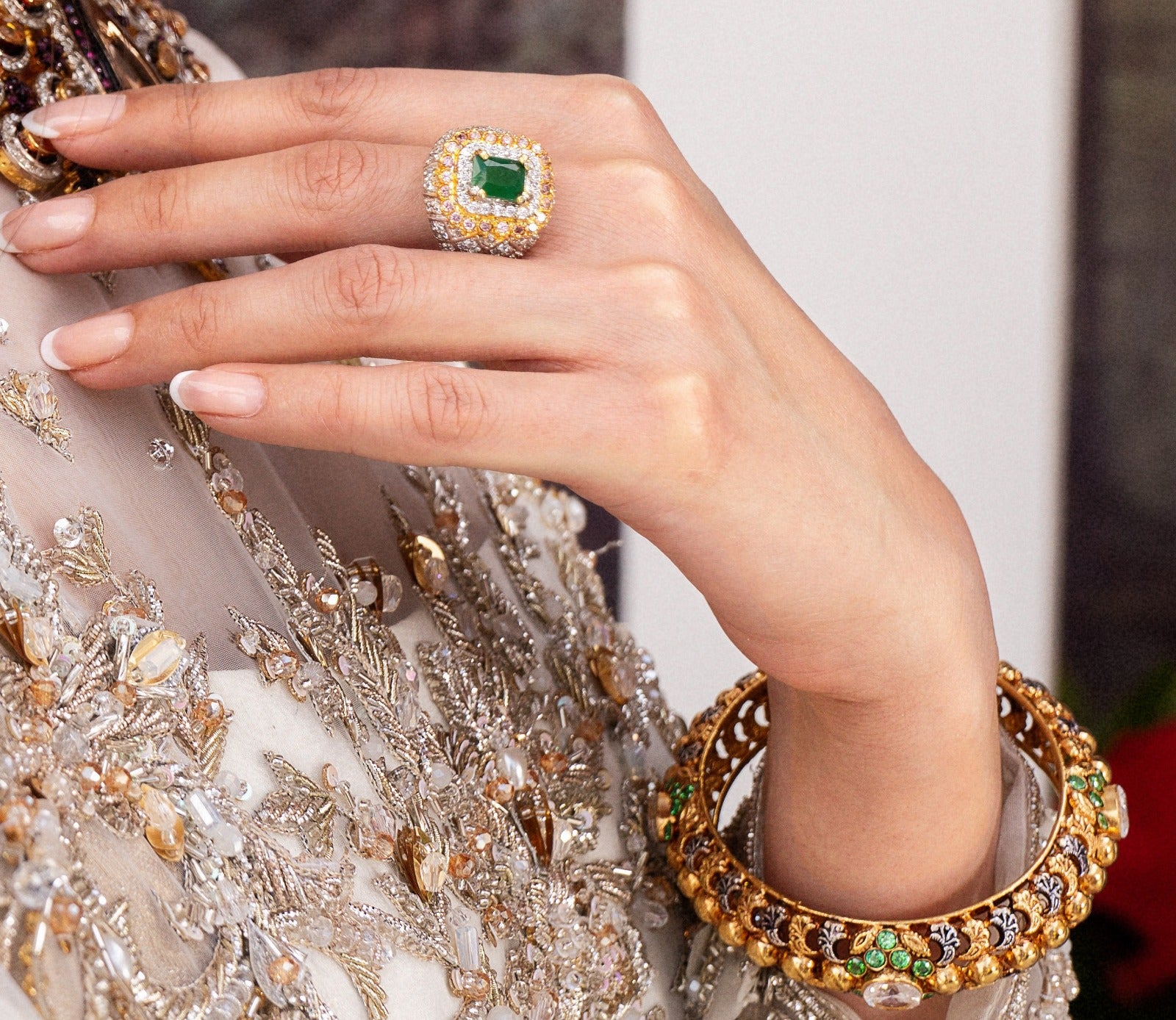 Silver Cubic Emerald Ring