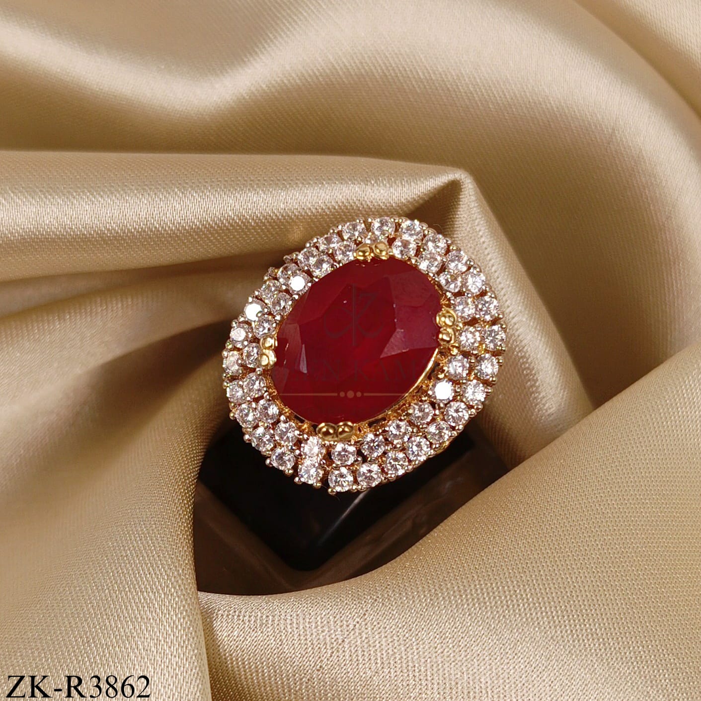 OVATE RUBY DOUBLE ZIRCONIA RING