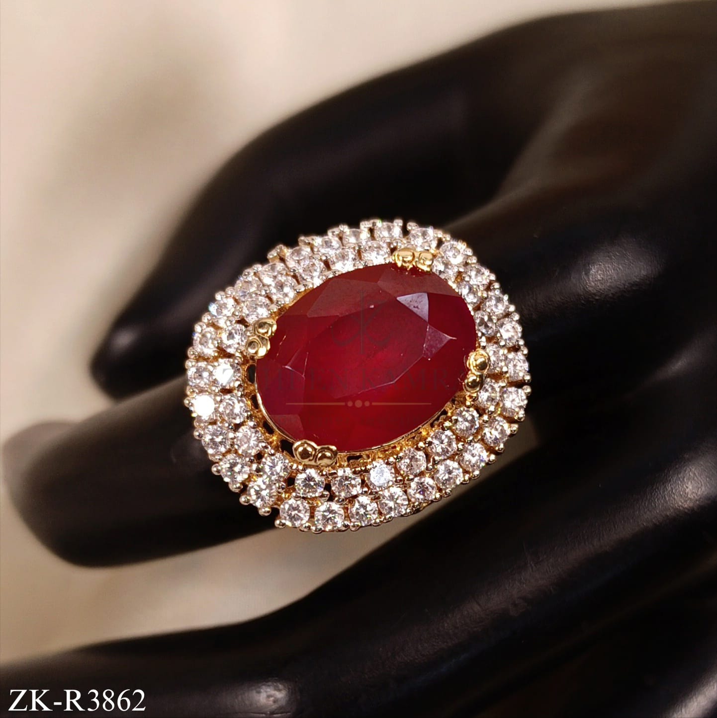 OVATE RUBY DOUBLE ZIRCONIA RING
