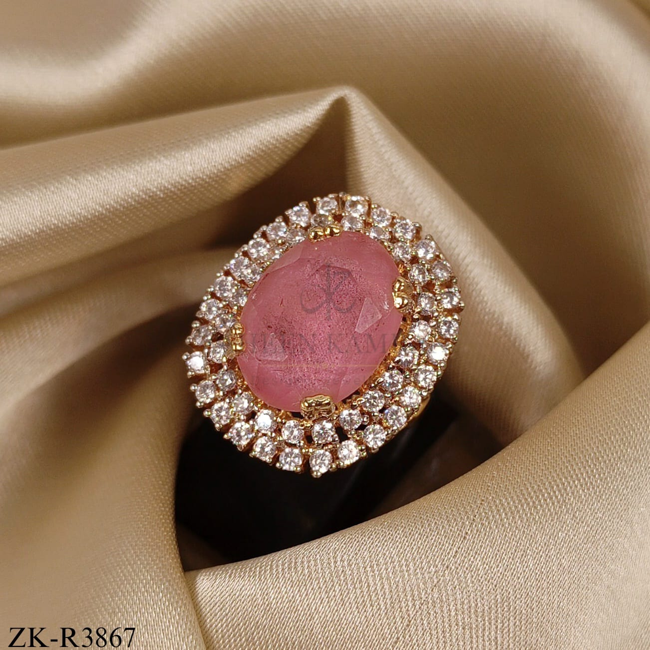 PINK ZIRCONIA RING WITH DOUBLE ZIRCONIA