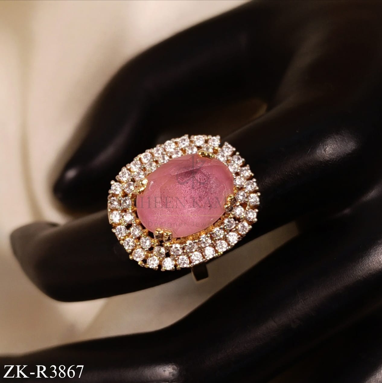 PINK ZIRCONIA RING WITH DOUBLE ZIRCONIA