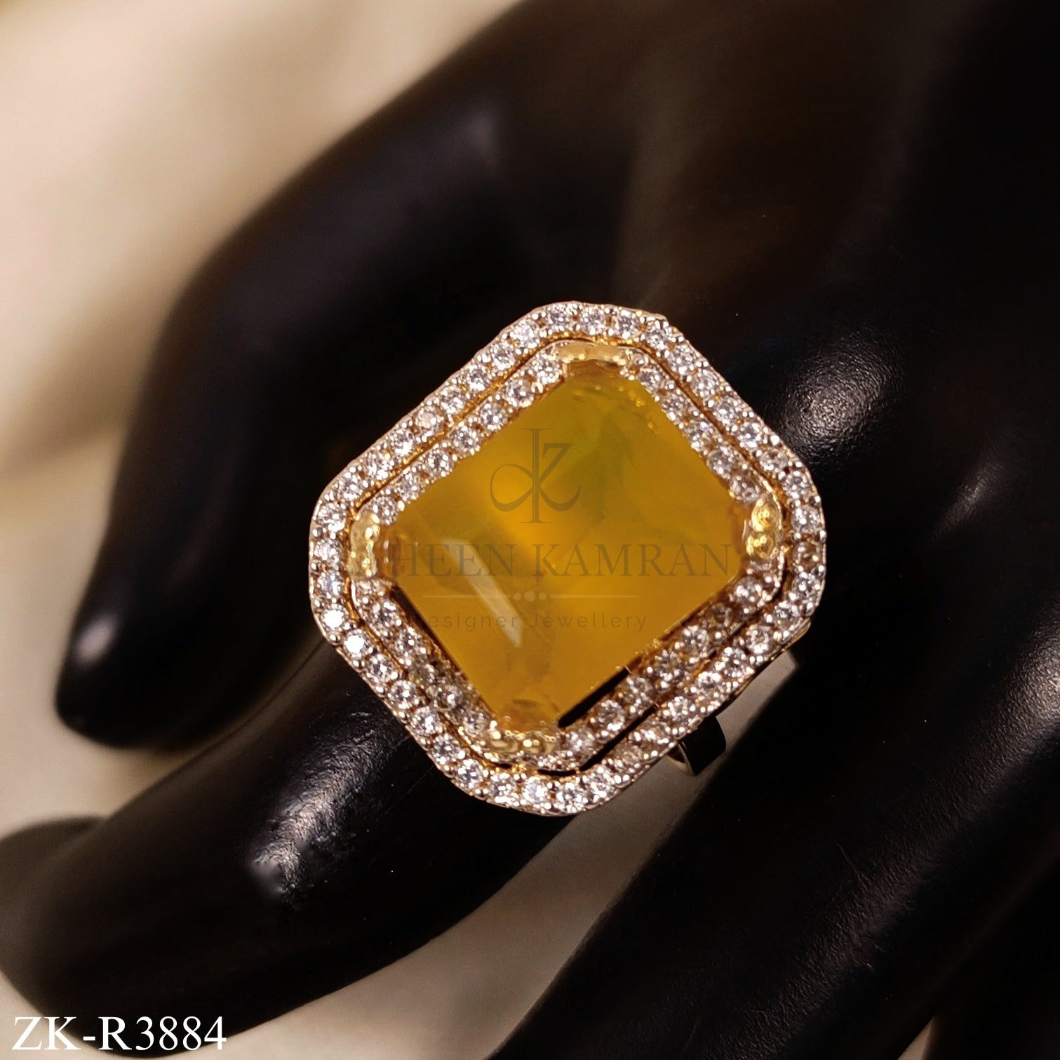 YELLOW JADE HALO RING