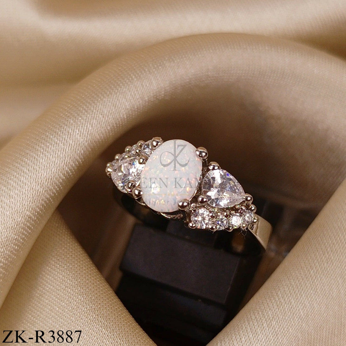 OPAL OVAL SILVER ZIRCON RING