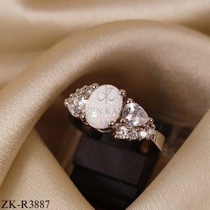 OPAL OVAL SILVER ZIRCON RING
