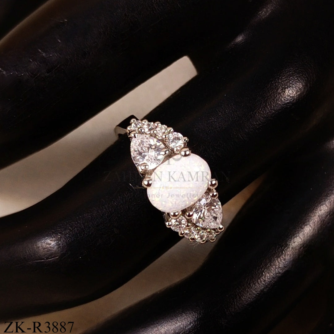 OPAL OVAL SILVER ZIRCON RING