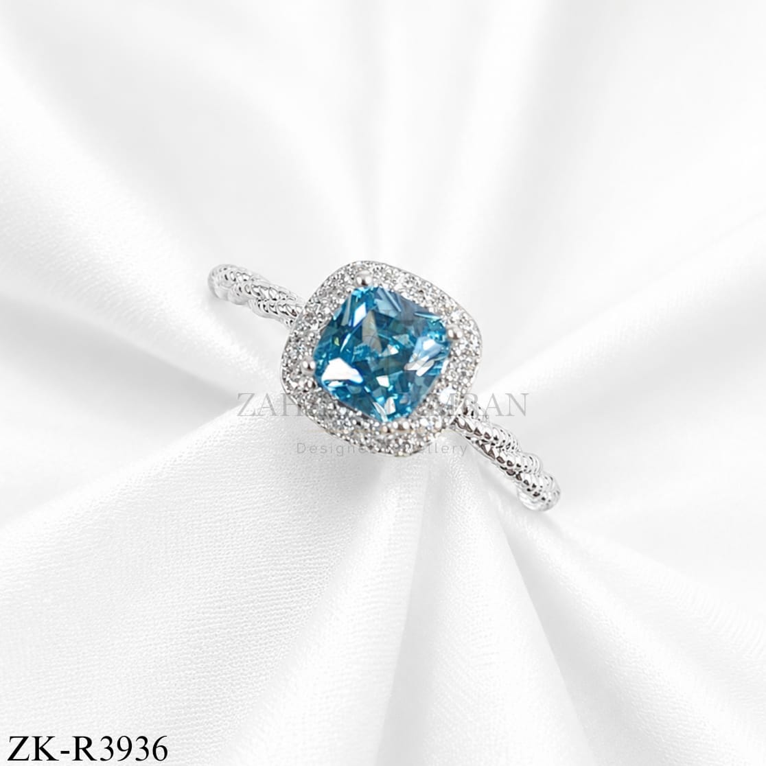 Blue Twist Halo Ring