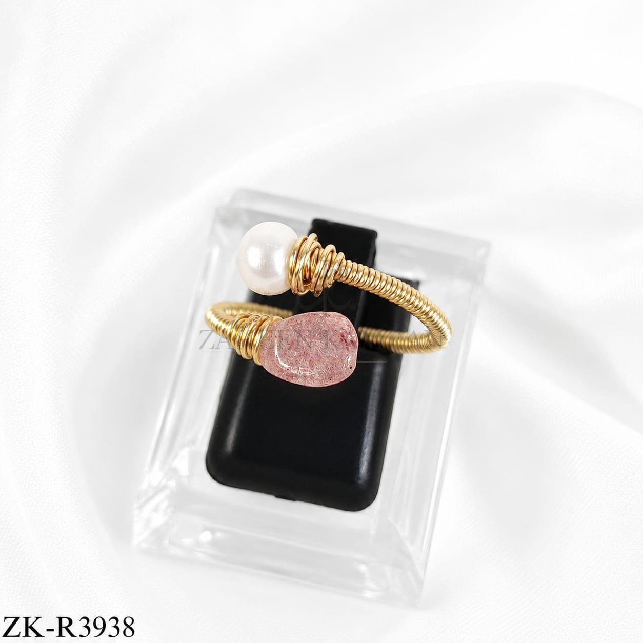 Pink Stone Pearl Ring