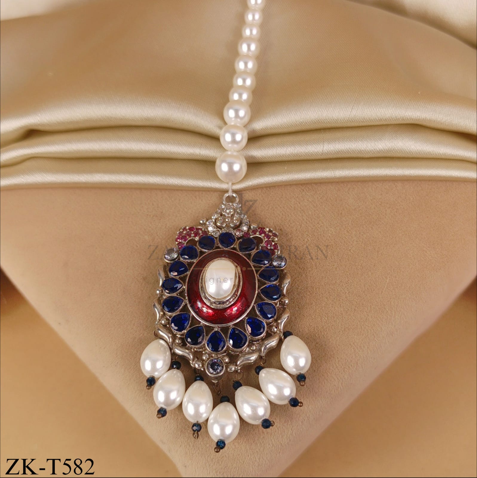 ENAMEL SILVER PEARLS DROP TIKKA