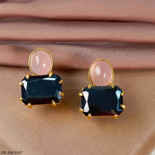 Earrings studded with sapphire and pink stones