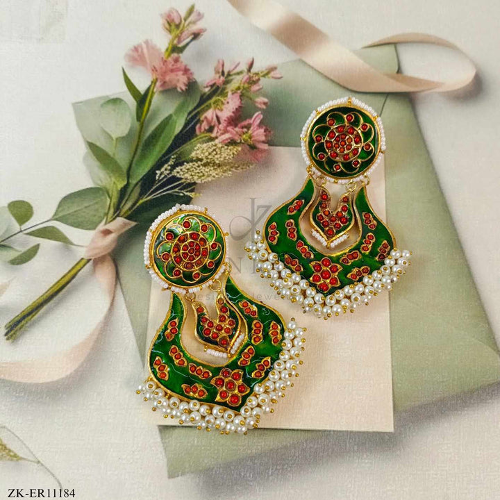 GREEN MEENA EARRINGS